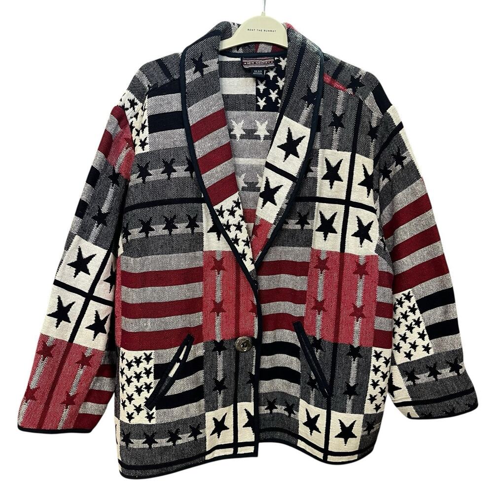 90s VTG American Flag Print Tapestry Jacket Size 26/28 Fourth Of July Patriotic - Picture 1 of 6